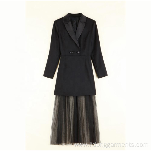 Super Star Brilliant Suit Collar Mesh Dress